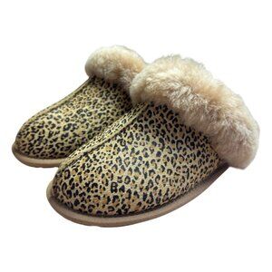 Ugg Womens 6 Scuffette II Speckled Leopard Sheepskin Slippers Animal Print NWOT